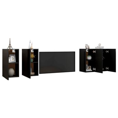 vidaXL TV Cabinets 4 pcs Black 30.5x30x60 cm Engineered Wood