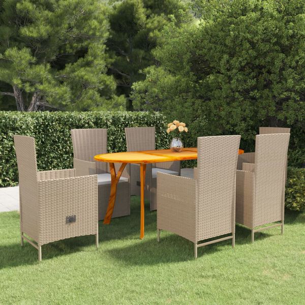 vidaXL 7 Piece Garden Dining Set Beige