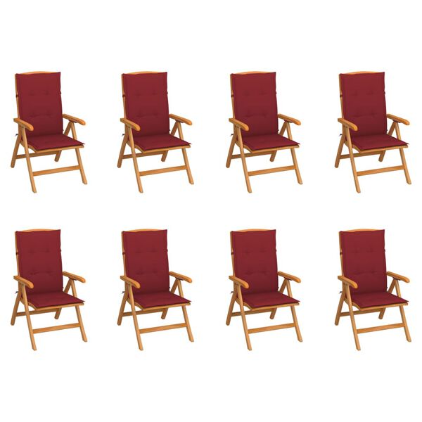 vidaXL Reclining Garden Chairs with Cushions 8 pcs Solid Teak Wood