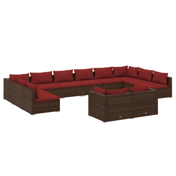 vidaXL 12 Piece Garden Lounge Set with Cushions Brown Poly Rattan