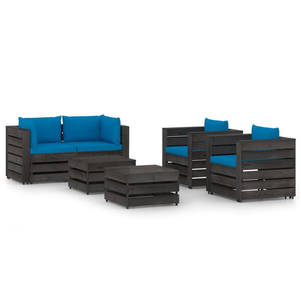 vidaXL 6 Piece Garden Lounge Set with Cushions Grey Impregnated Wood