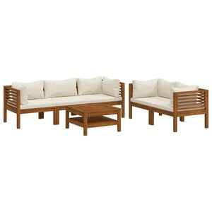 vidaXL 6 Piece Garden Lounge Set with Cream Cushion Solid Acacia Wood