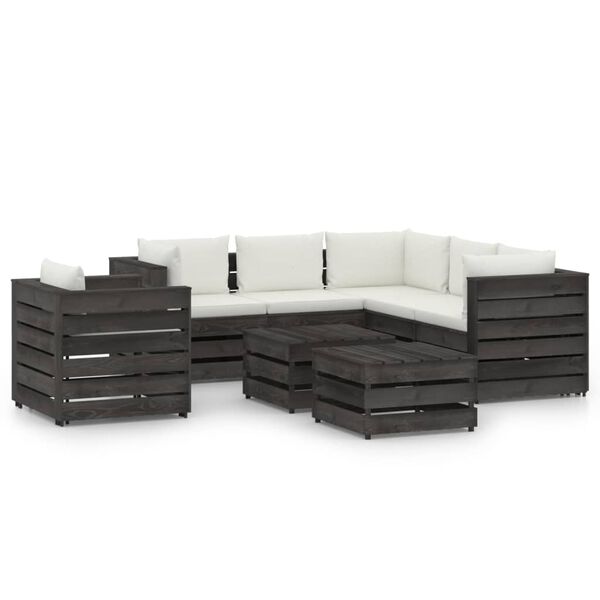 vidaXL 8 Piece Garden Lounge Set with Cushions Grey Impregnated Wood