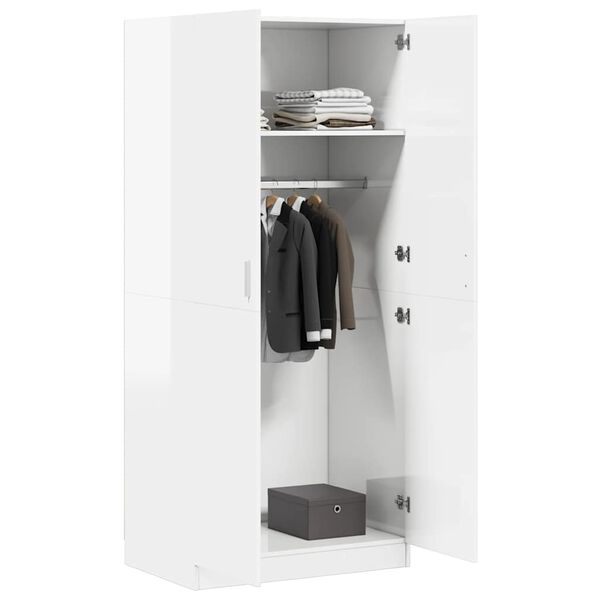 vidaXL Wardrobe High Gloss White 80x52x180 cm Engineered Wood