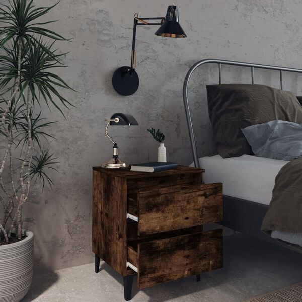vidaXL Bed Cabinet with Metal Legs Smoked Oak 40x35x50 cm