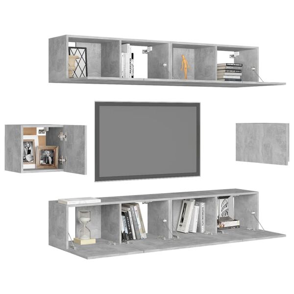vidaXL 6 Piece TV Cabinet Set Concrete Grey Engineered Wood