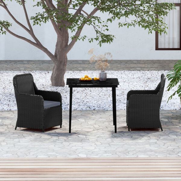 vidaXL 3 Piece Garden Dining Set with Cushions Black