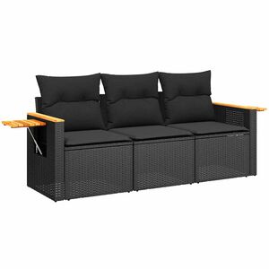 vidaXL Patio Sofa Set 3-Seaters Black