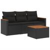 vidaXL 4 Piece Garden Sofa Set with Cushions Black Poly Rattan