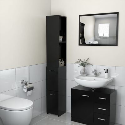 vidaXL Bathroom Cabinet Black 25x26.5x170 cm Engineered Wood
