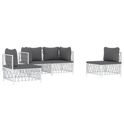 vidaXL 4 Piece Garden Lounge Set with Cushions White Steel