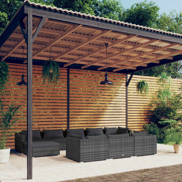 vidaXL 10 Piece Garden Lounge Set with Cushions Grey Poly Rattan