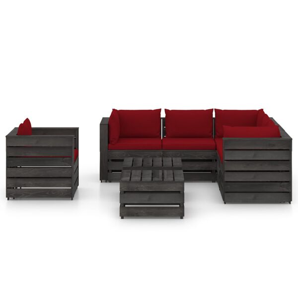 vidaXL 8 Piece Garden Lounge Set with Cushions Grey Impregnated Wood