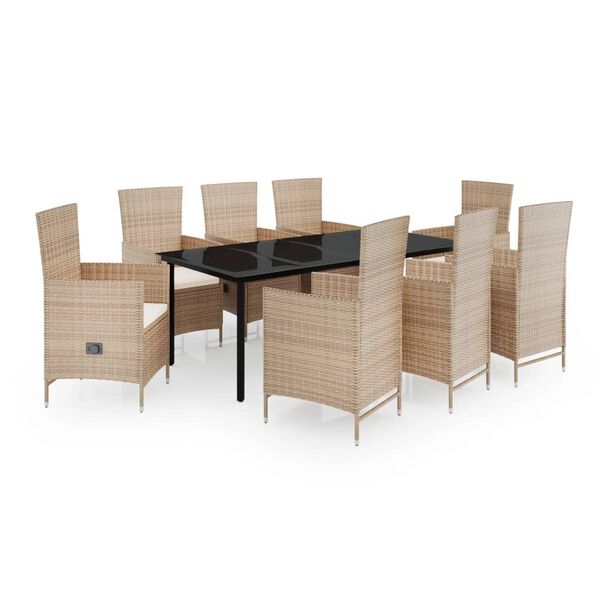 vidaXL 9 Piece Garden Dining Set with Cushions Beige