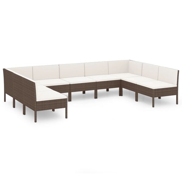 vidaXL 9 Piece Garden Lounge Set with Cushions Poly Rattan Brown