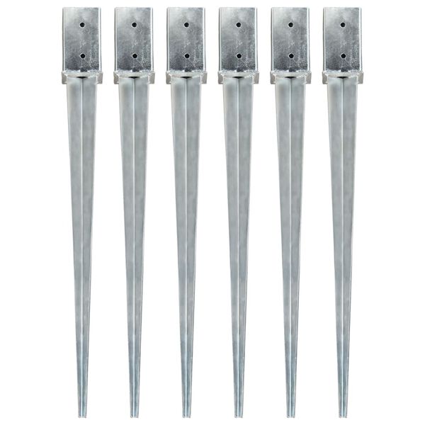 vidaXL Ground Spikes 6 pcs Silver 8x8x91 cm Galvanised Steel