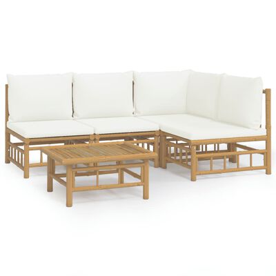 vidaXL 5 Piece Garden Lounge Set with Cream White Cushions Bamboo