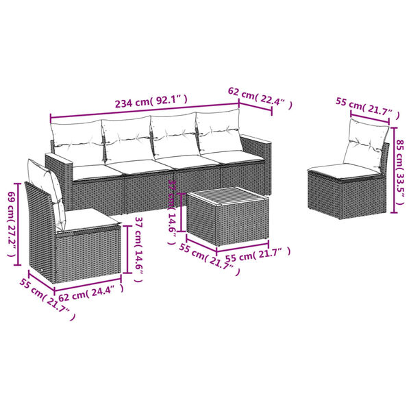 vidaXL 7 Piece Garden Sofa Set with Cushions Black Poly Rattan