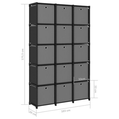 vidaXL 15-Cube Display Shelf with Boxes Black 103x30x175.5 cm Fabric