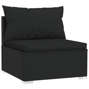 vidaXL Garden Middle Sofa | Black | PE rattan, powder-coated steel, plastic