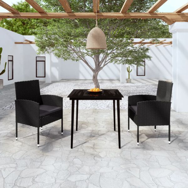 vidaXL 3 Piece Garden Dining Set Black