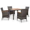 vidaXL 5 Piece Garden Dining Set with Cushions Poly Rattan Grey