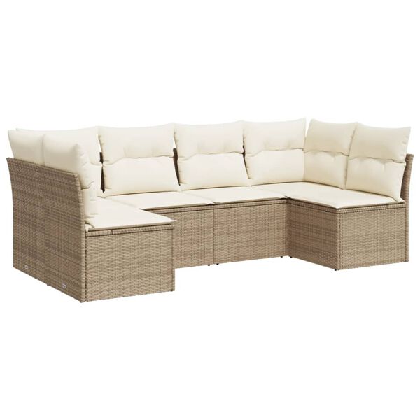 vidaXL 6 Piece Garden Sofa Set with Cushions Beige Poly Rattan