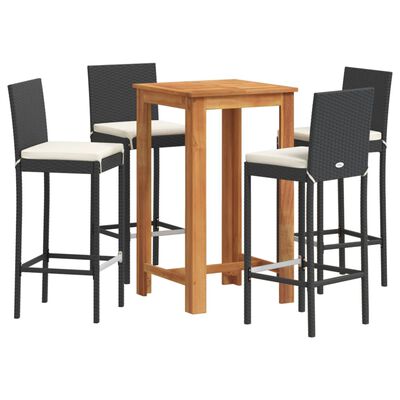 vidaXL 5 Piece Garden Bar Set Black Solid Wood Acacia and Poly Rattan