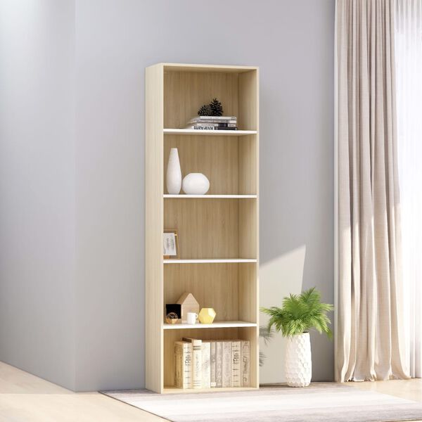 vidaXL 5-Tier Book Cabinet White and Sonoma Oak 60x30x189 cm Engineered Wood