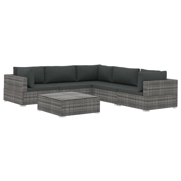 vidaXL 6 Piece Garden Lounge Set with Cushions Poly Rattan Grey