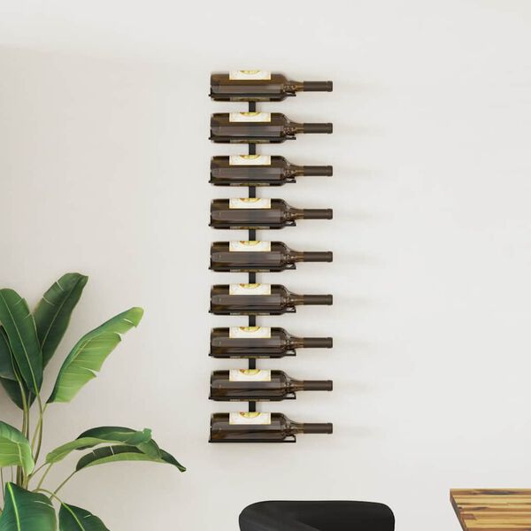 vidaXL Wall-mounted Wine Rack for 9 Bottles Black Iron
