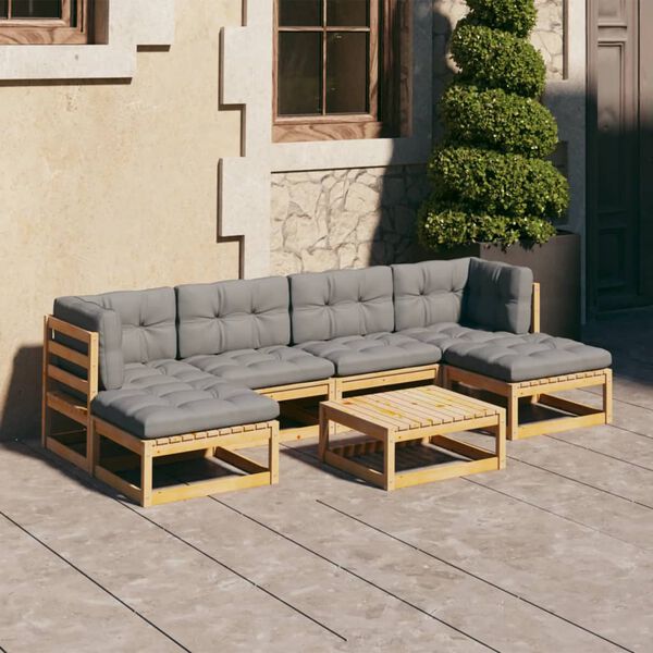 vidaXL 7 Piece Garden Lounge Set with Cushions Solid Pinewood
