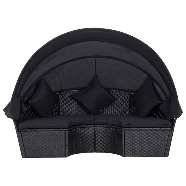 vidaXL Outdoor Lounge Bed with Canopy Poly Rattan Black