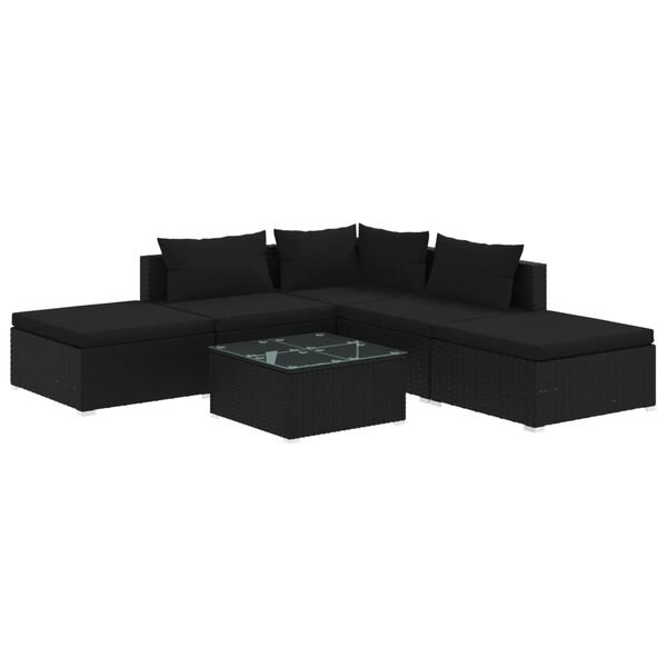 vidaXL 6 Piece Garden Lounge Set with Cushions Poly Rattan Black