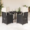 vidaXL 5 Piece Garden Dining Set with Cushions Black Poly Rattan