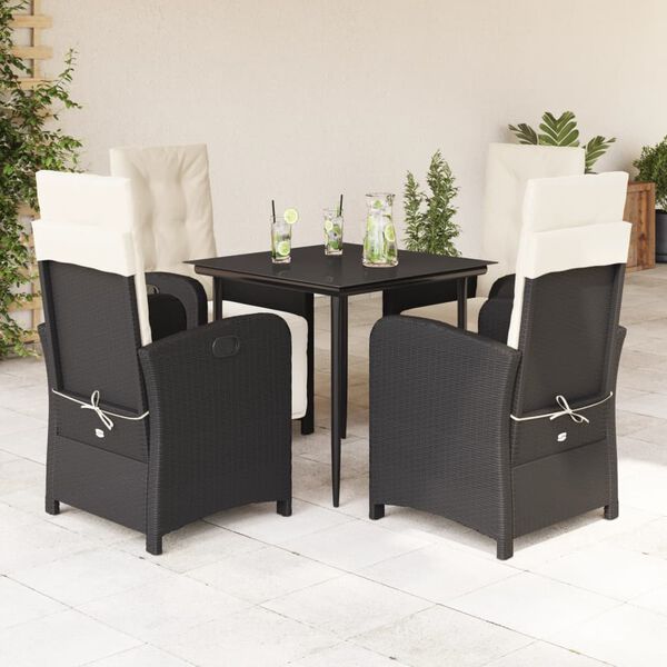 vidaXL 5 Piece Garden Dining Set with Cushions Black Poly Rattan