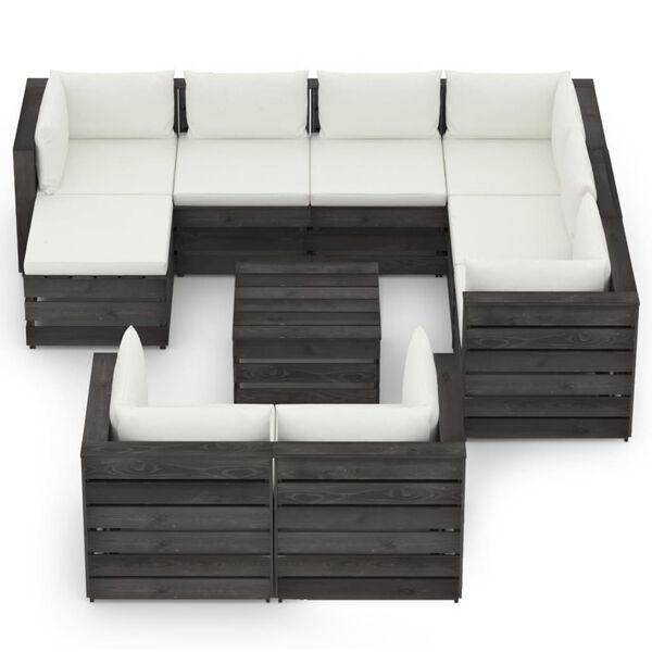 vidaXL 10 Piece Garden Lounge Set with Cushions Grey Impregnated Wood