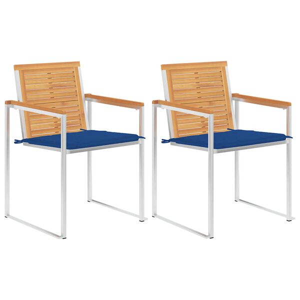 vidaXL Garden Chairs with Cushions 2 pcs Solid Teak Wood and Steel