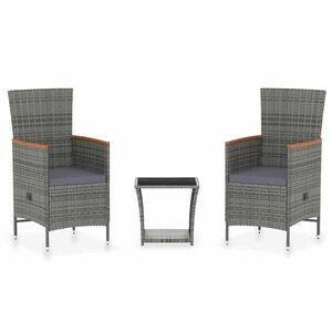vidaXL 3 Piece Garden Lounge Set with Cushions Poly Rattan Grey