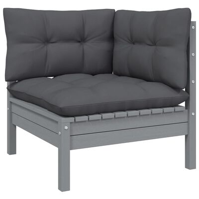 vidaXL 10 Piece Garden Lounge Set with Cushions Grey Pinewood