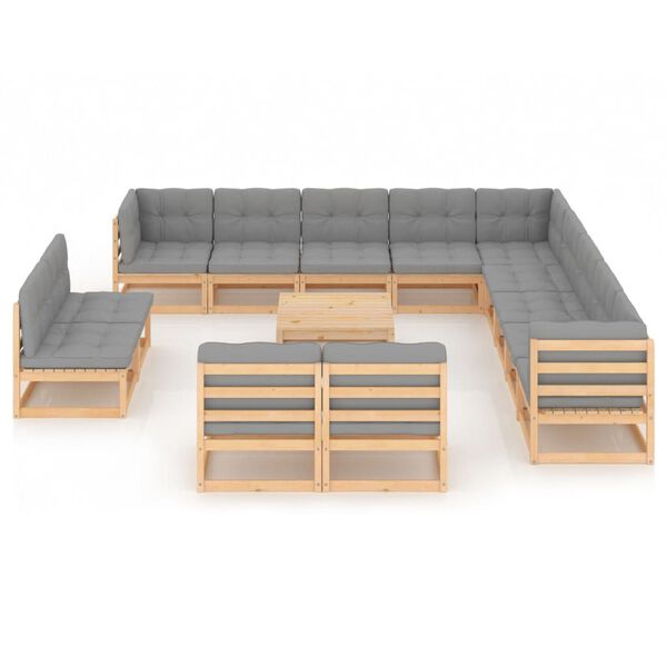 vidaXL 14 Piece Garden Lounge Set with Cushions Solid Pinewood