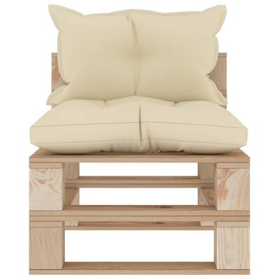 vidaXL Garden Pallet Middle Sofa with Cream Cushions Wood