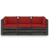 vidaXL 3-Seater Garden Sofa with Cushions Grey Impregnated Wood