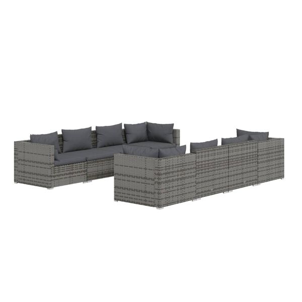 vidaXL 9 Piece Garden Lounge Set with Cushions Poly Rattan Grey