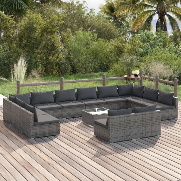 vidaXL 13 Piece Garden Lounge Set with Cushions Grey Poly Rattan