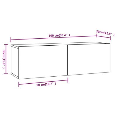 vidaXL Wall TV Cabinets 2 pcs Concrete Grey 100x30x30 cm Engineered Wood
