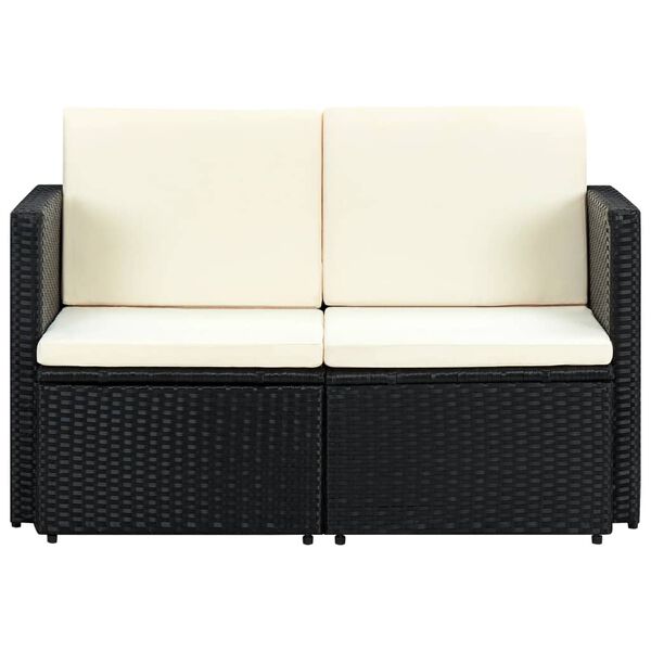 vidaXL 2 Seater Garden Sofa with Cushions Black Poly Rattan