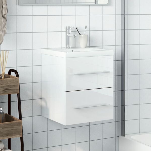 vidaXL Bathroom Sink Cabinet with Built-in Basin High Gloss White