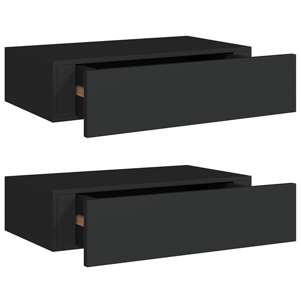 vidaXL Wall-mounted Drawer Shelves 2 pcs Black 40x23.5x10cm MDF