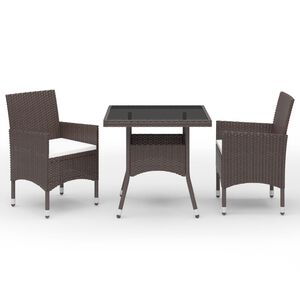 vidaXL 3 Piece Garden Dining Set Brown Poly Rattan and Glass